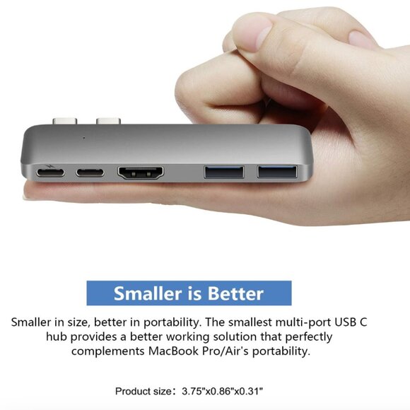 BNIB Mini USB C Hub Adapter Dongle for MacBook - Picture 3 of 5